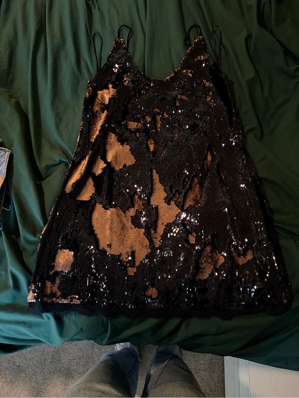 Free People Black and Gold Sequin Slip Dress